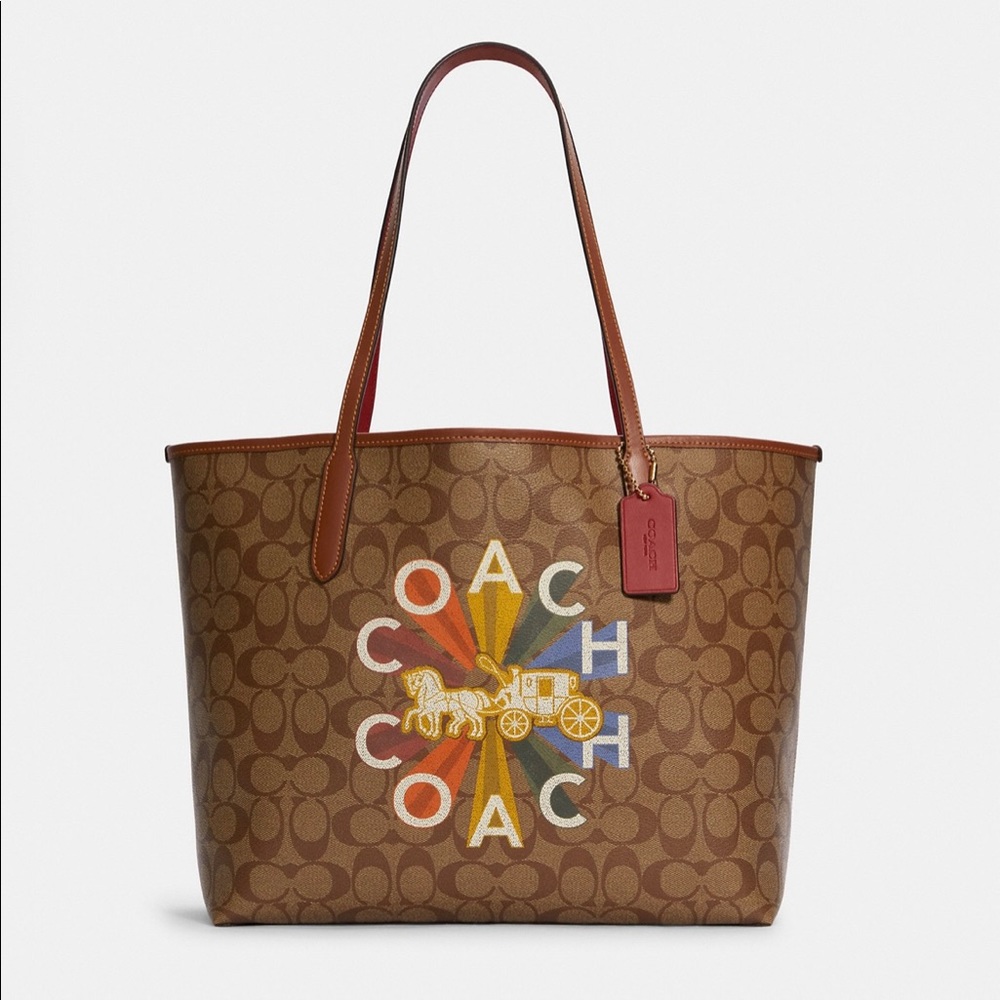 Coach City Tote In Signature Canvas With Coach Radial Rainbow